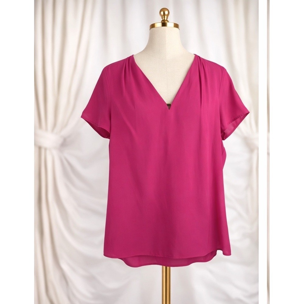 Calvin Klein Popover Office Top V-Neck Bright Pink Lightweight Size Medium